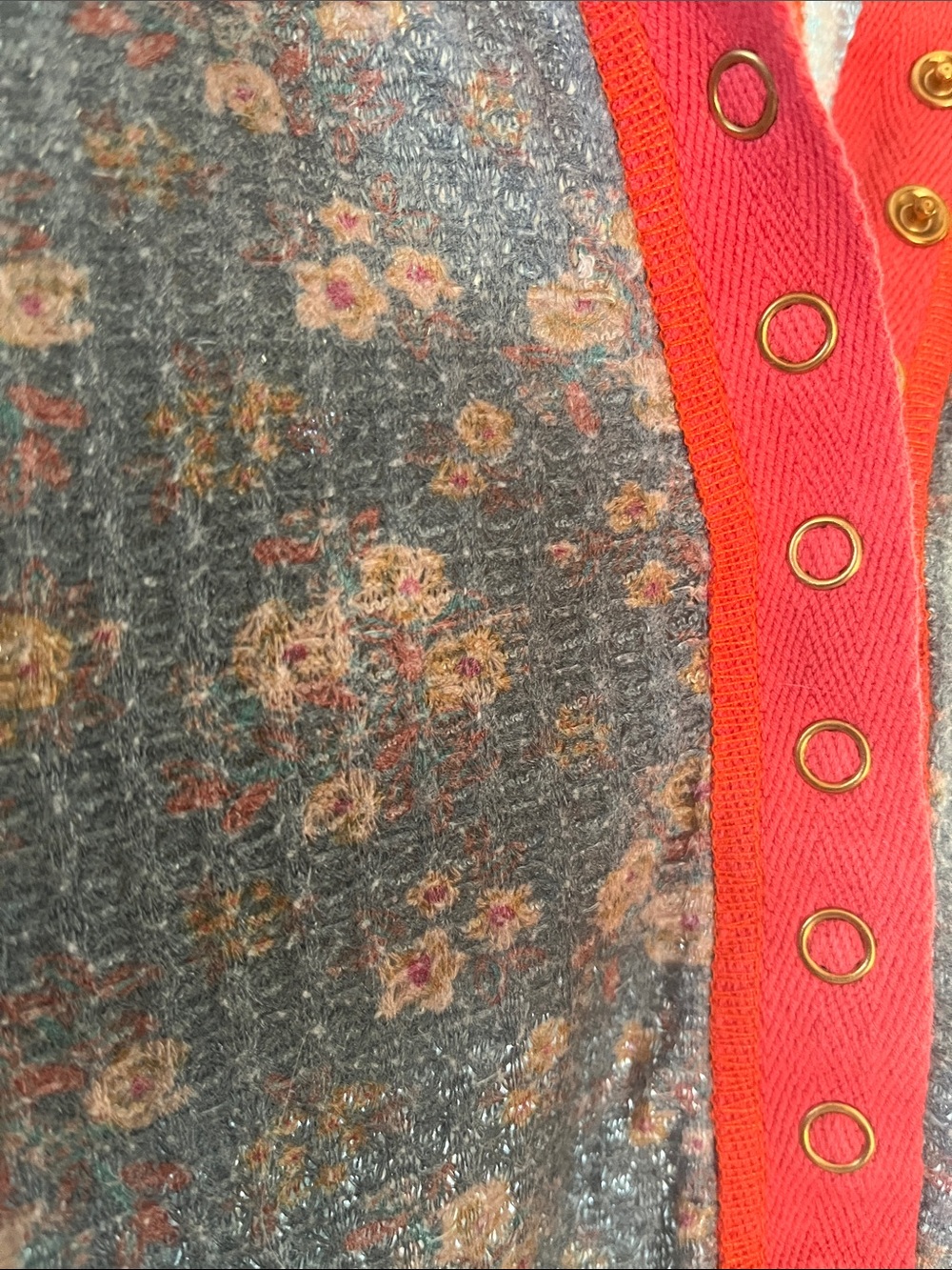 NATURAL LIFE Blue Floral Waffle Henley with Hot Pink Trim - Picture 3 of 5